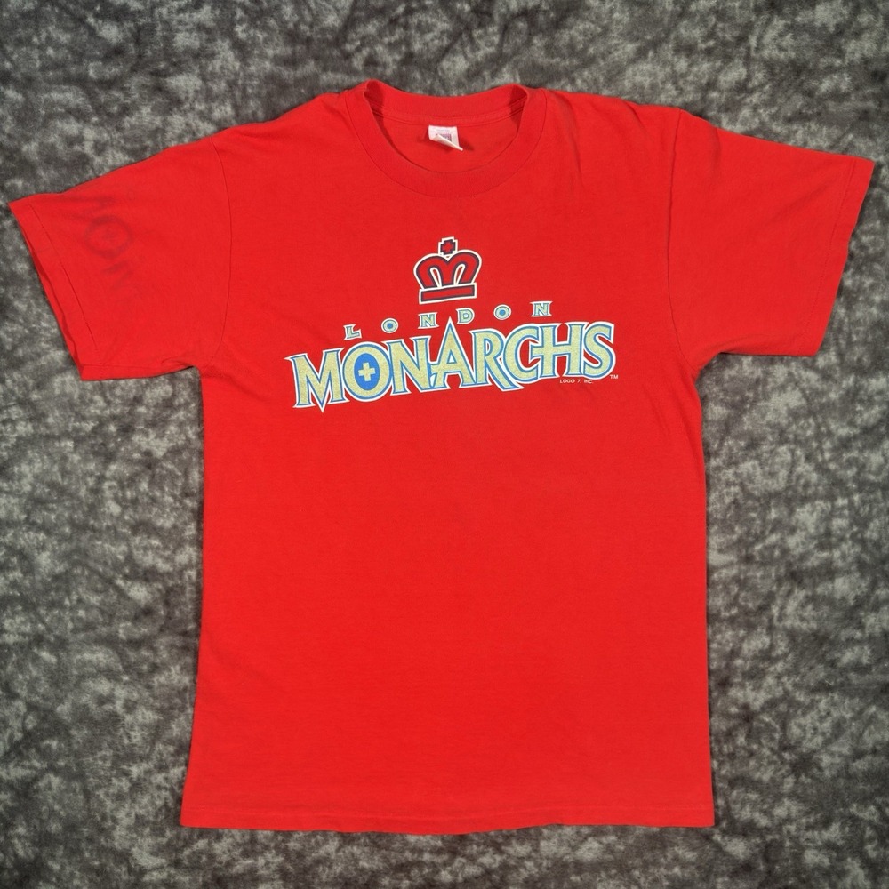 Vintage Logo 7 London Monarchs TShirt Mens Size L Red NFL 90s World League